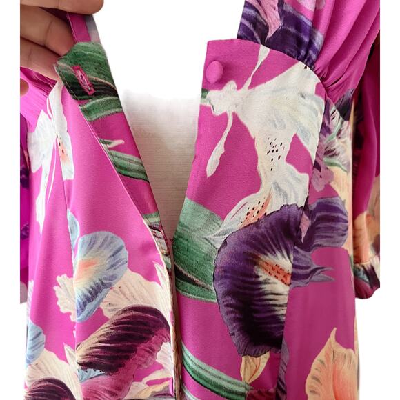 PATBO Grace Floral Dress Satin Puff Sleeve Midi Button Down Influencer US 6 - Picture 8 of 14